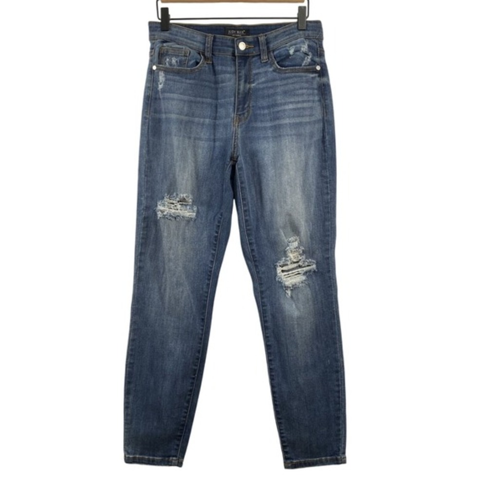Judy Blue Womens Slim Fit Distressed Jeans sz 7/28 Blue High Rise Cotton Blend